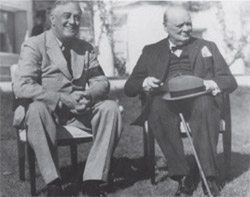 This 1943 photo shows Franklin D. Roosevelt with Winston Churchill in Casablanca, Morocco. Photo credit: Grace Tully Collection, FDR Library