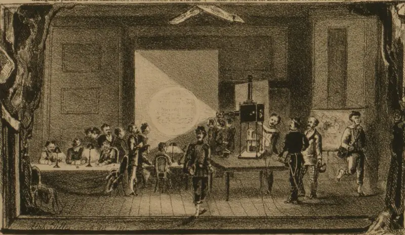 A depiction of René Dagron making a presentation, c. 1870. (Photo: Library of Congress/LC-USZC4-10775)