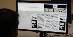 Ninestars expert hard at work processing newspaper images from microfilm using Mekel Technology QuantumScan and QuantumProcess software Photo credit: Ninestars